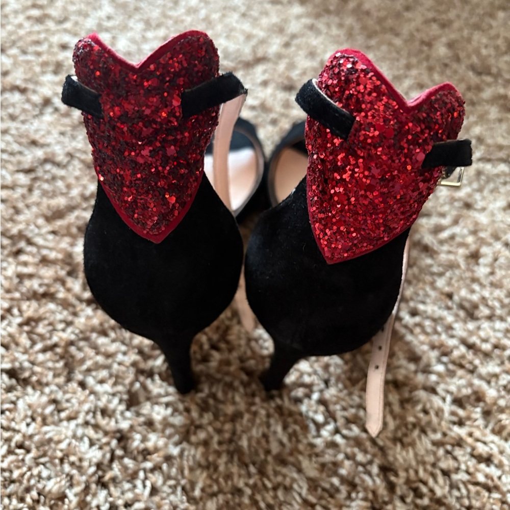 Kate Spade Size 9 Black and Red Glitter Heart Heels